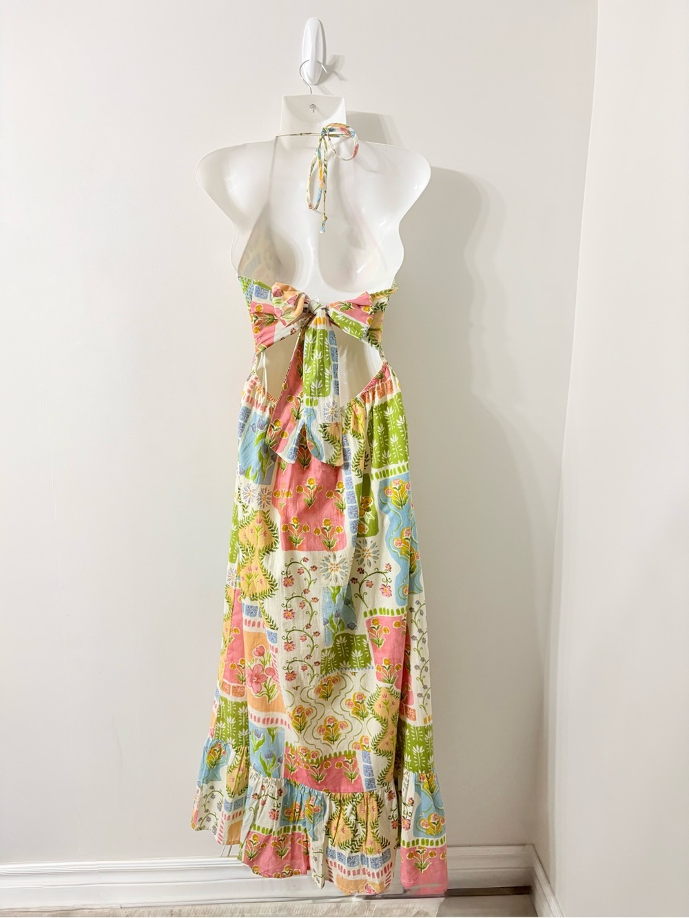 PATRONS OF PEACE Patchwork Halter Maxi Dress Boho Euro Summer Resort Vacation M - Picture 5 of 8